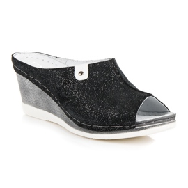 Vinceza Black Wedge Slippers 1