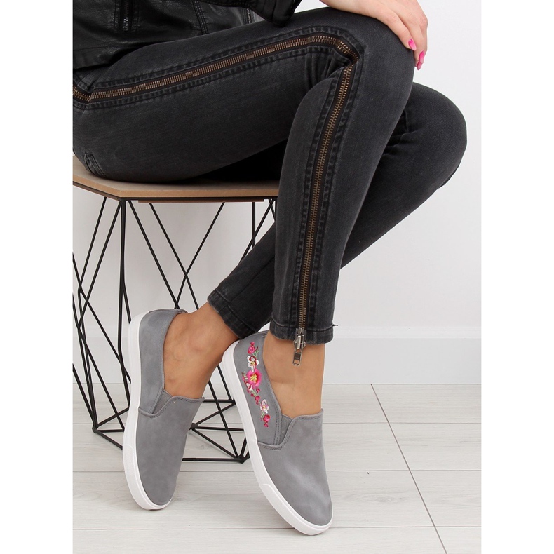Gray G1205-9 Gray slip-on sneakers with delicate embroidery grey 1