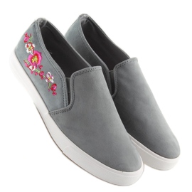 Gray G1205-9 Gray slip-on sneakers with delicate embroidery grey 2