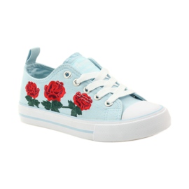 American Club Sneakers with embroidered roses American 17035 blue white 1