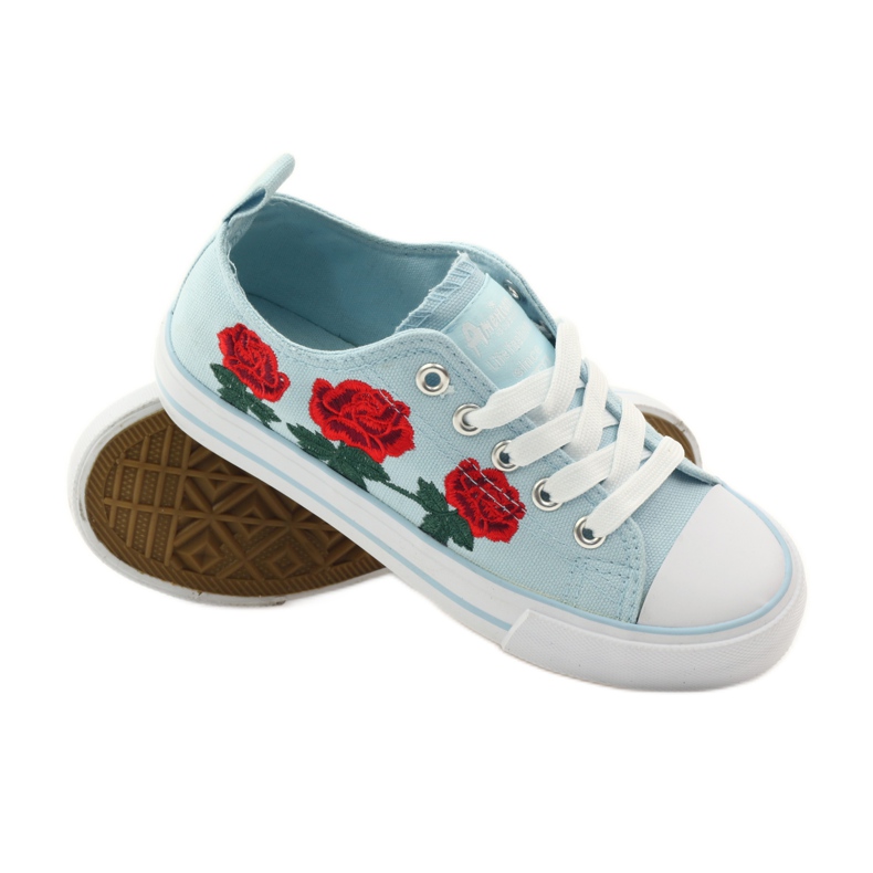 American Club Sneakers with embroidered roses American 17035 blue white 3
