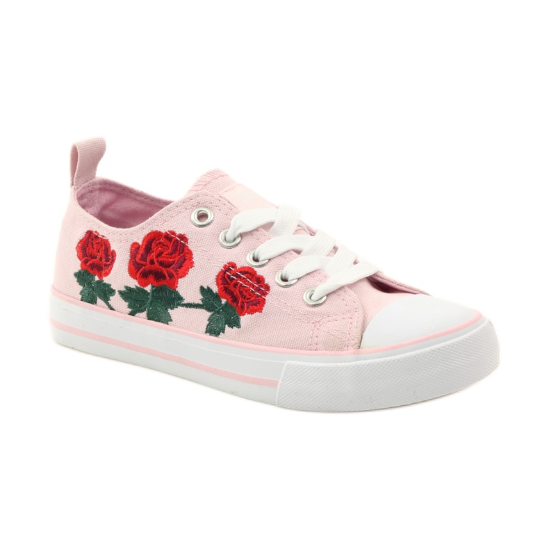 American Club Sneakers with embroidered roses American 17035 pink green 1