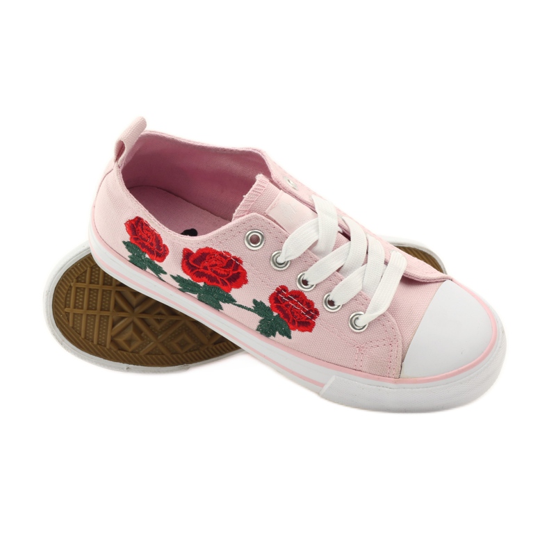 American Club Sneakers with embroidered roses American 17035 pink green 3