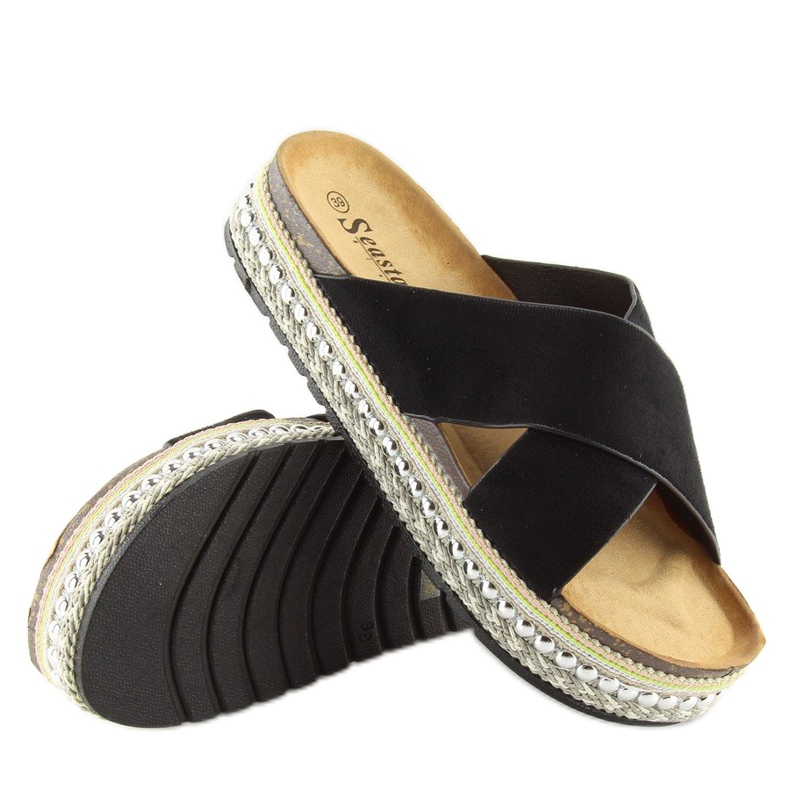 Black women's black slippers CK15P black 1