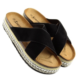 Black women's black slippers CK15P black 2