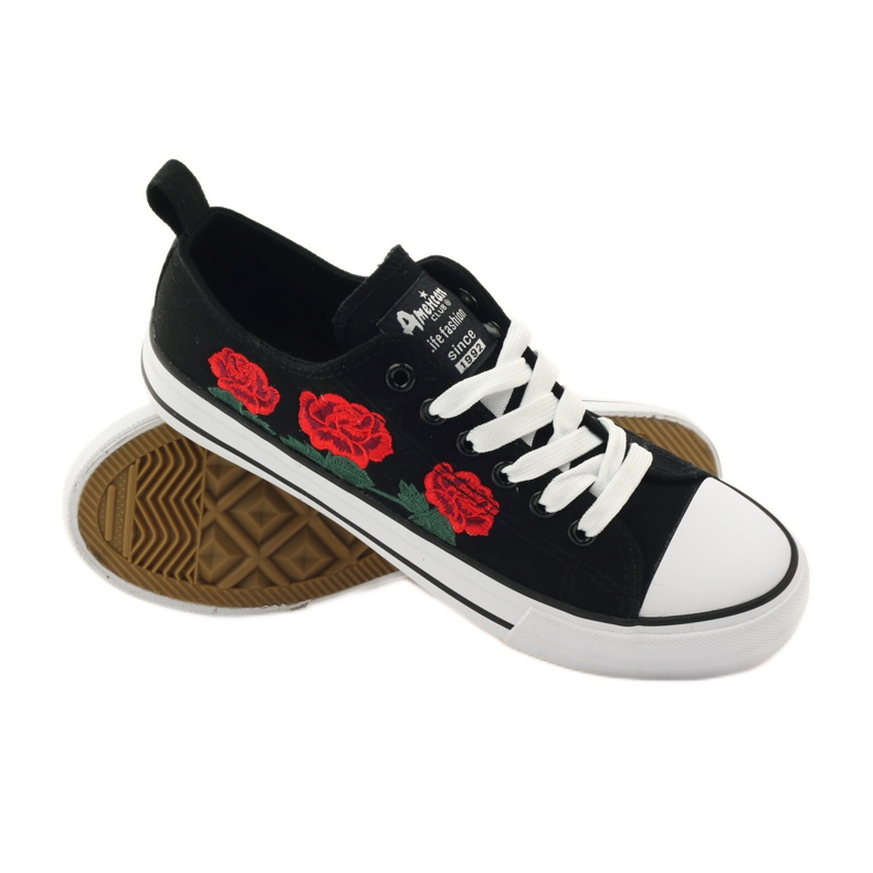 American Club Sneakers with embroidered roses American 17035 black white 3