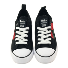 American Club Sneakers with embroidered roses American 17035 black white 4