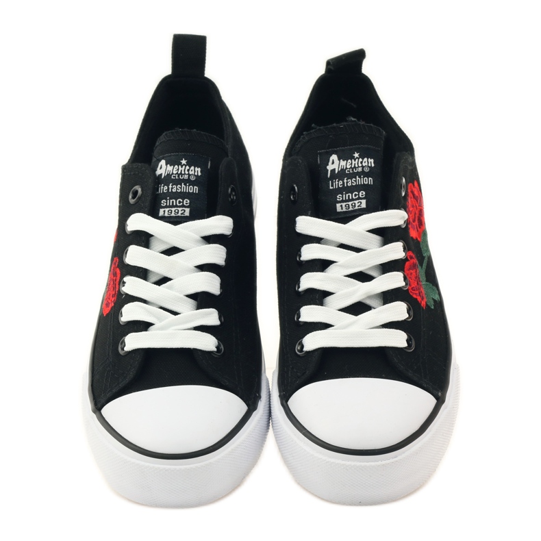 American Club Sneakers with embroidered roses American 17035 black white 4
