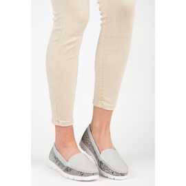 Vinceza Leather snakeprint loafers grey 1