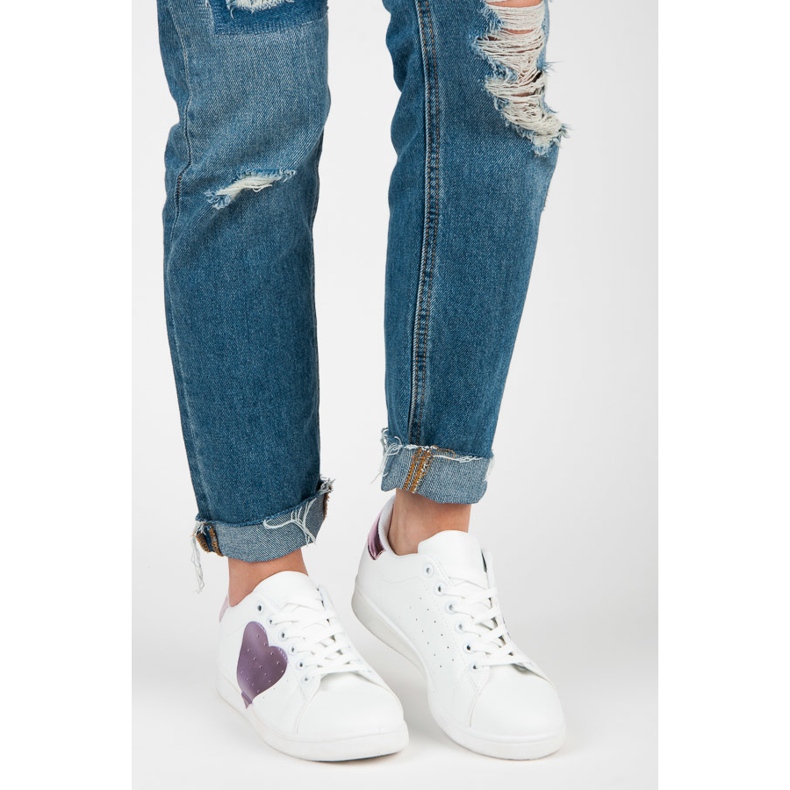 White sneakers with a heart purple 1