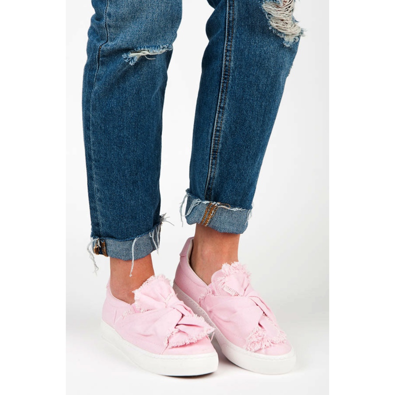 Slip-on sneakers with a bow pink 2
