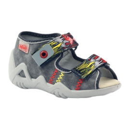 Befado children's slippers sandals leather insert 350p073 for gray Velcro grey 1