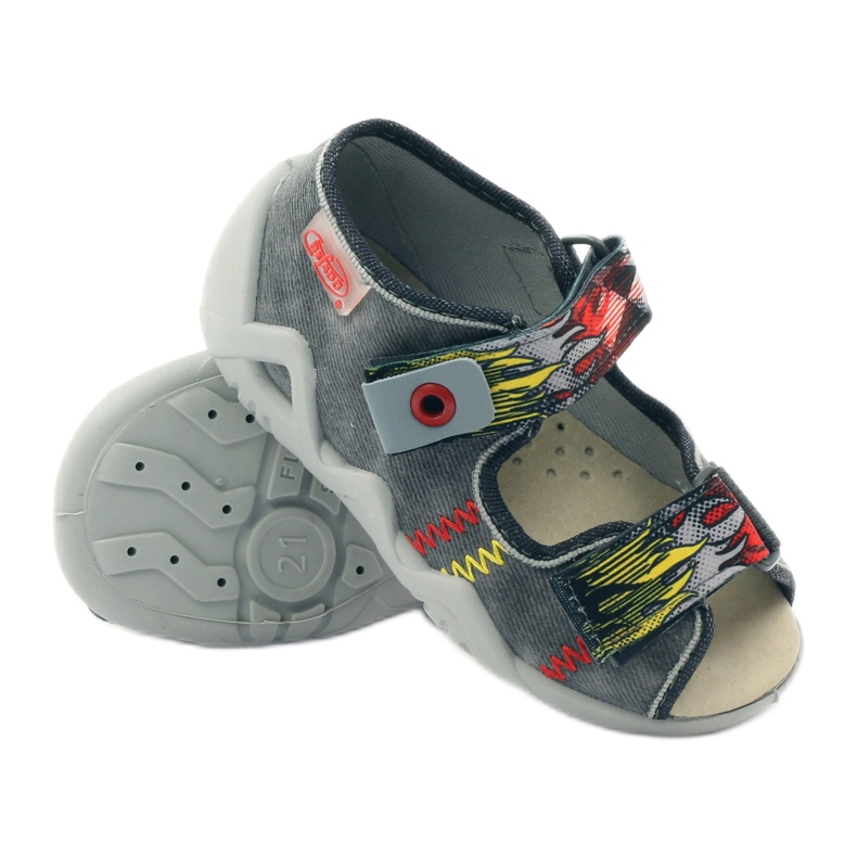 Befado children's slippers sandals leather insert 350p073 for gray Velcro grey 3