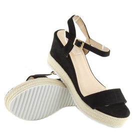 Black sandals on a wedge heel, black espadrilles 2