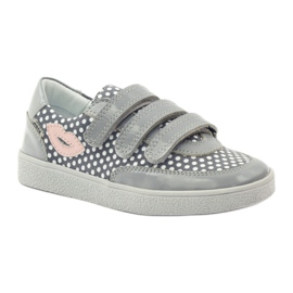 Bartek Gray Velcro Shoes With Dots 35651 pink grey white 1