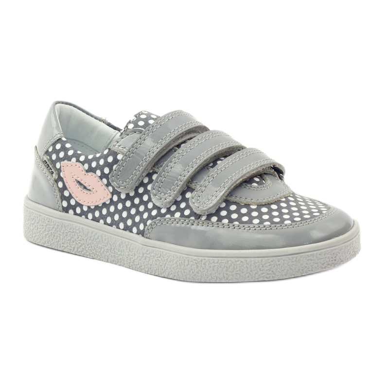 Bartek Gray Velcro Shoes With Dots 35651 pink grey white 1
