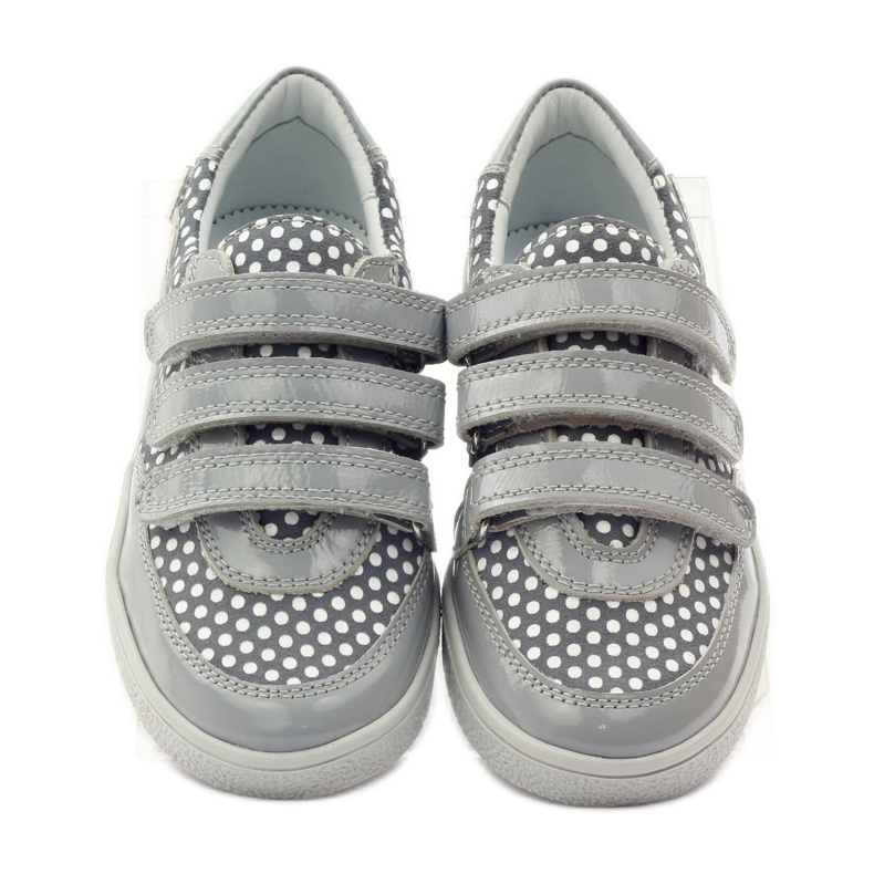 Bartek Gray Velcro Shoes With Dots 35651 pink grey white 4
