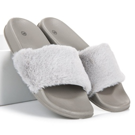 Gray flip-flops with fur grey 1