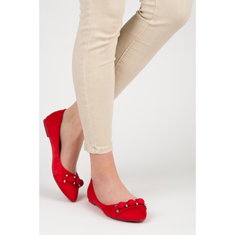 Seastar V-neck suede ballerinas red 2