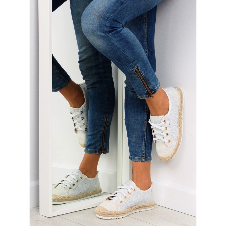 White lace-up espadrilles sneakers B-140 White 1