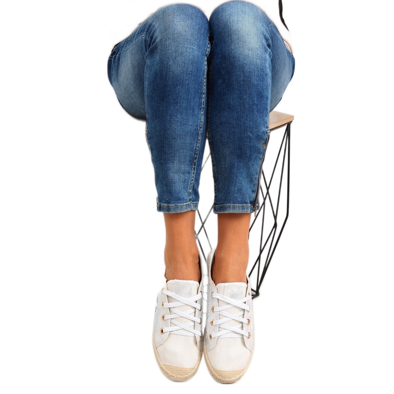 White lace-up espadrilles sneakers B-140 White 2