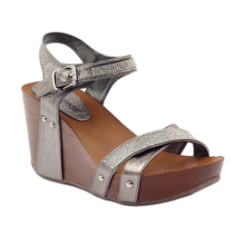 M.Daszyński Wedge sandals Daszyński with cubic zirconias grey 1
