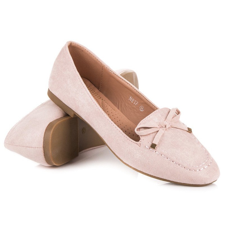 Small Swan Suede loafers with a bow pink 1