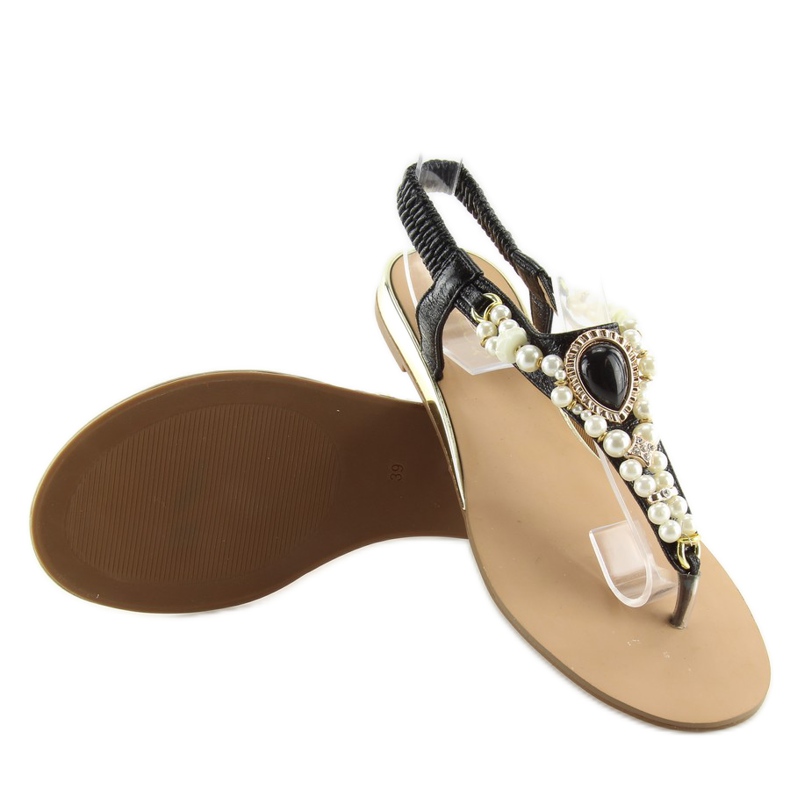 Sandals with black pearls D580 black 1 Sandals with black pearls D580 black 1