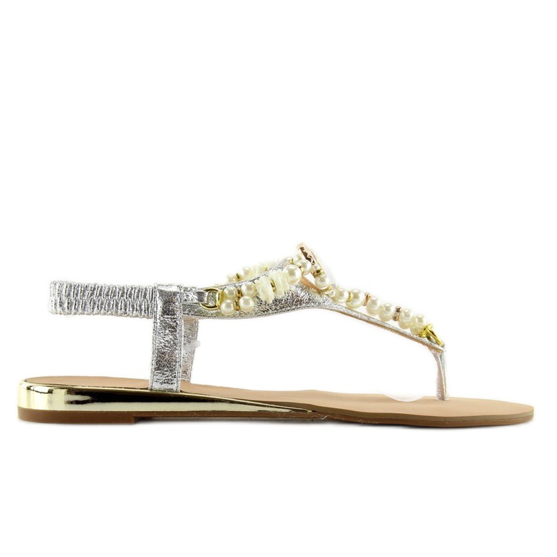 Silver sandals with pearls D580 silver grey 1