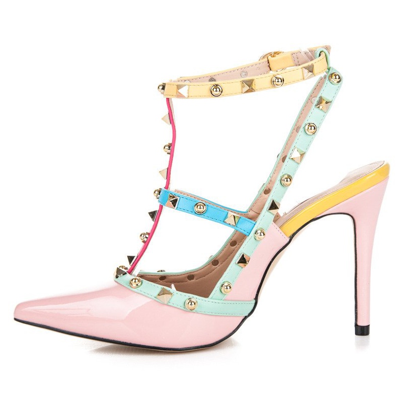 Colorful sandals on a high heel vices pink 1