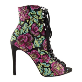 Oriental lace-up boots BLACK / FUSHIA yellow green purple 2