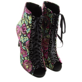 Oriental lace-up boots BLACK / FUSHIA yellow green violet 1 Oriental lace-up boots BLACK / FUSHIA yellow green violet 1