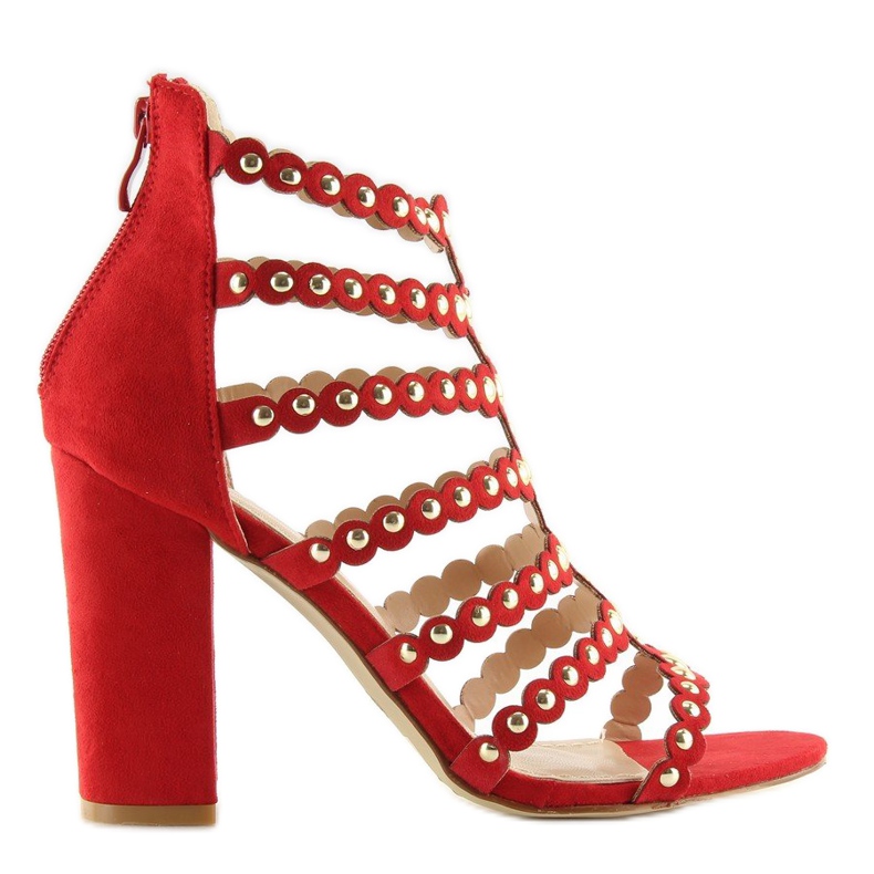 Red high-heeled sandals with studs red 1