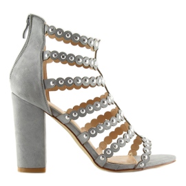 High-heeled sandals with gray gray studs grey 1