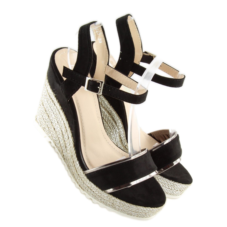Black Sandals espadrilles on wedges black 6823 Black 2