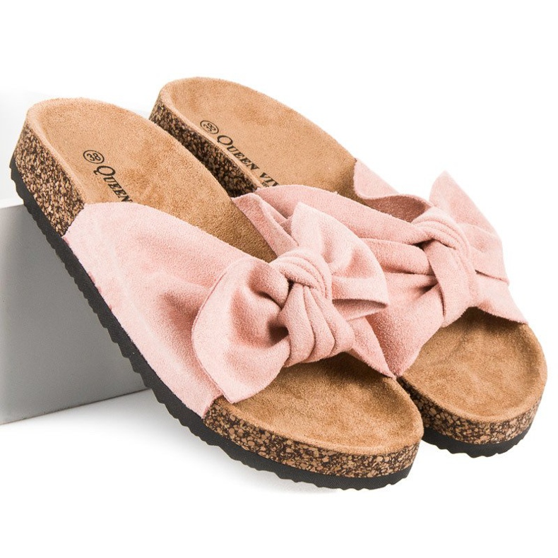 Queen Vivi Suede slippers with a bow pink 1