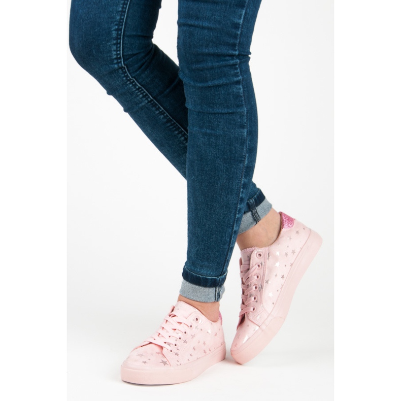 Suede sneakers with stars pink 2