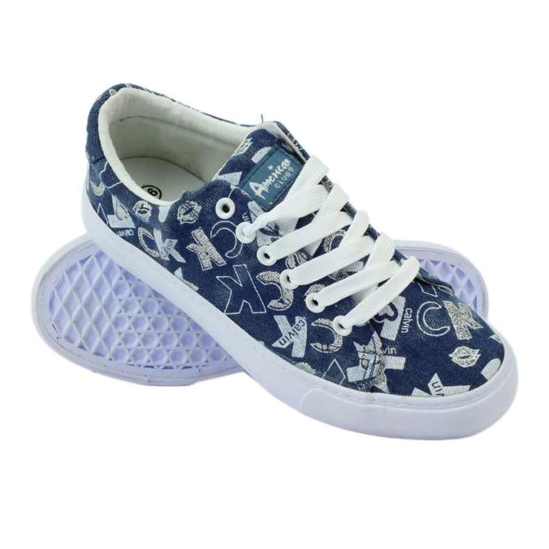 Women's denim sneakers with glitter American clublh18 navy blue 3