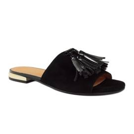 Black Slippers with fringes Badura 5133 black yellow 1 Black Slippers with fringes Badura 5133 black yellow 1