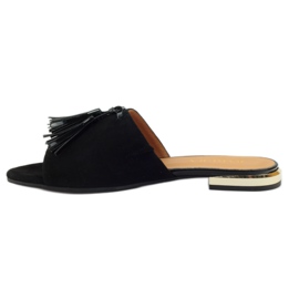 Black Slippers with fringes Badura 5133 black yellow 2 Black Slippers with fringes Badura 5133 black yellow 2