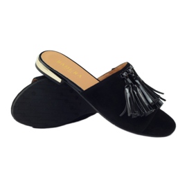 Black Slippers with fringes Badura 5133 black yellow 3 Black Slippers with fringes Badura 5133 black yellow 3