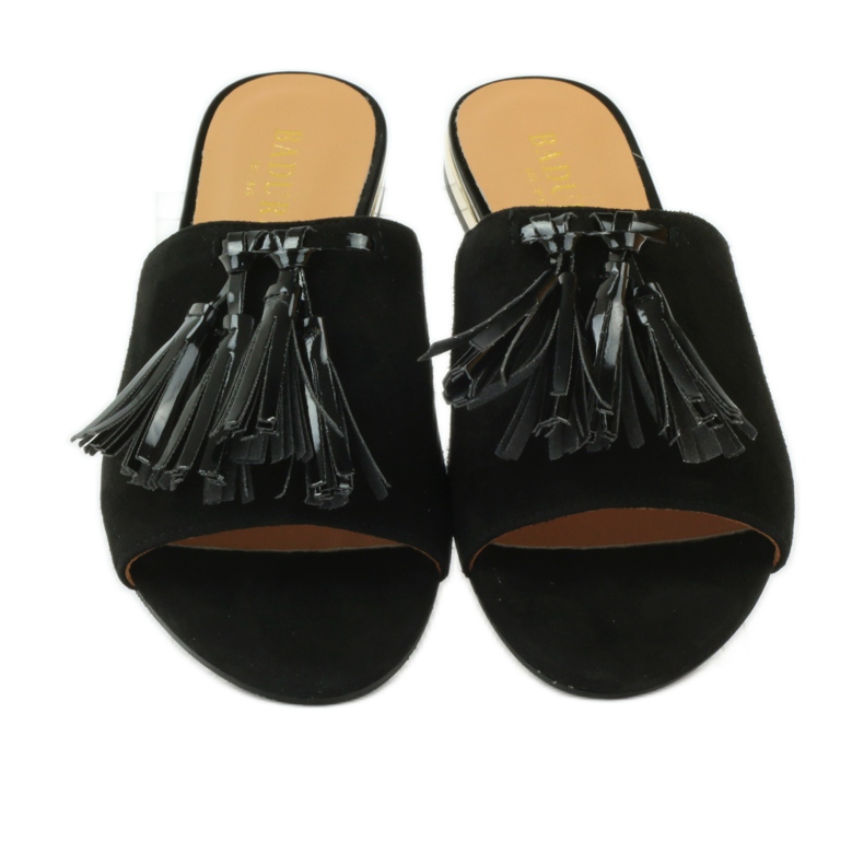 Black Slippers with fringes Badura 5133 black yellow 4 Black Slippers with fringes Badura 5133 black yellow 4