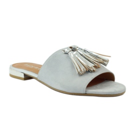 Slippers with fringes Badura 5133 gray grey 1