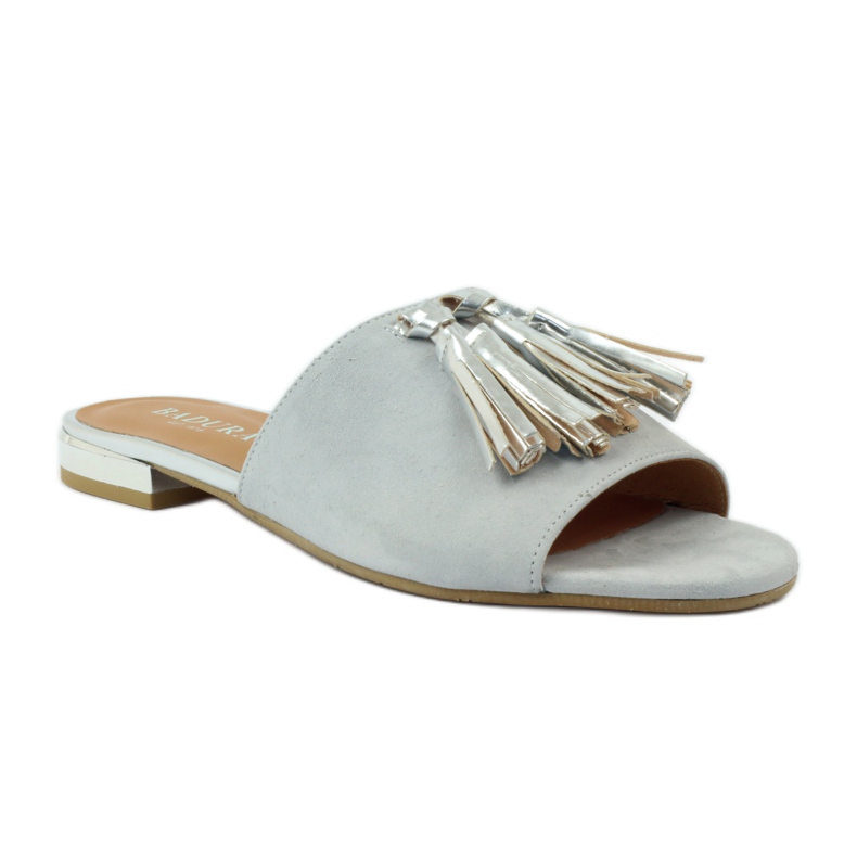 Slippers with fringes Badura 5133 gray grey 1