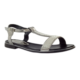 M.Daszyński Flat sandals with rhinestones MR1583 grey 1