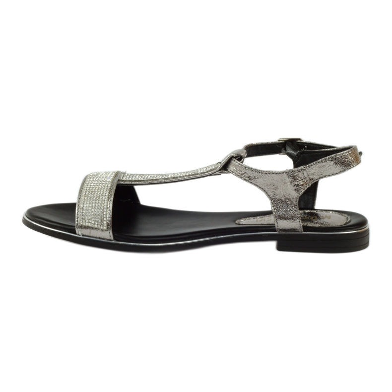 M.Daszyński Flat sandals with rhinestones MR1583 grey 2