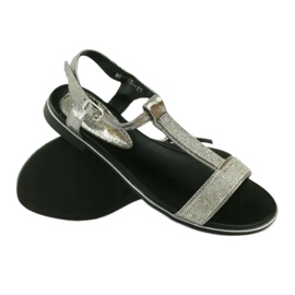 M.Daszyński Flat sandals with rhinestones MR1583 grey 3