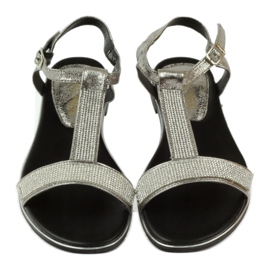 M.Daszyński Flat sandals with rhinestones MR1583 grey 4