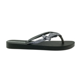 Glitter flip-flops with Ipanema bow grey black 1