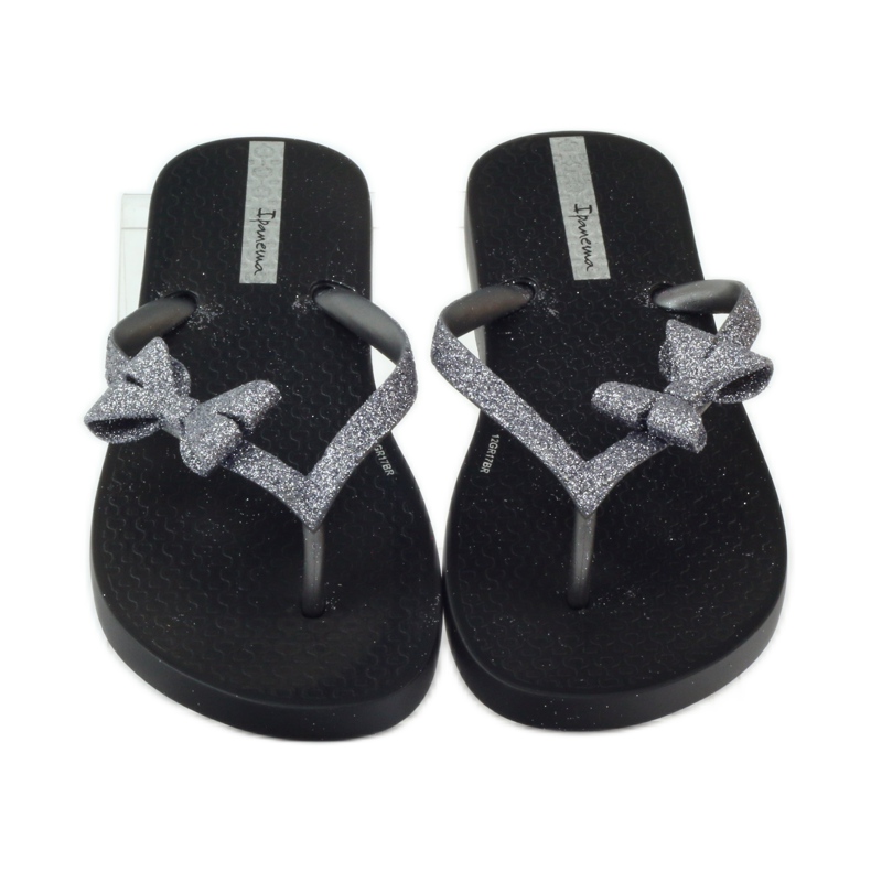 Glitter flip-flops with Ipanema bow grey black 5